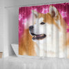 Akita On Pink Print Shower Curtains-Free Shipping