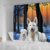 Cute White Shepherd Print Shower Curtains-Free Shipping