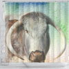 English Longhorn Cattle (Cow) Print Shower Curtain-Free Shipping