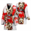 Yorkshire Terrier On Red Print Women's Bath Robe-Free Shipping