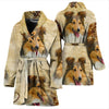 Shetland Sheepdog Print Women's Bath Robe-Free Shipping