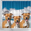 American Staffordshire Terrier On Sky Blue Print Shower Curtains-Free Shipping