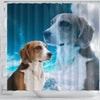 English Foxhound On Sky Blue Print Shower Curtains-Free Shipping